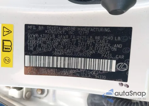 2018 Lexus Es 350 z USA, uszkodzony, nr VIN 58ABK1GG6JU089292